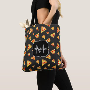 Monogram patroon pizza's tote bag