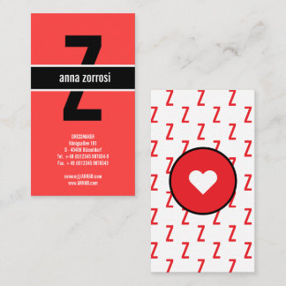 Monogram patroon rood zwart wit klassiek stevig visitekaartje