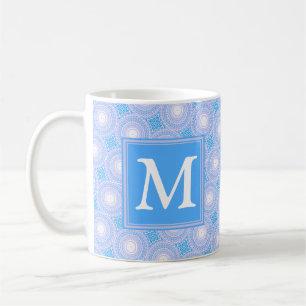 Monogram patroon van elektrische blauwe cirkels koffiemok