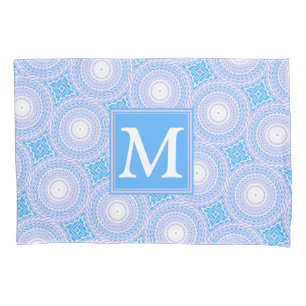 Monogram patroon van elektrische blauwe cirkels kussensloop