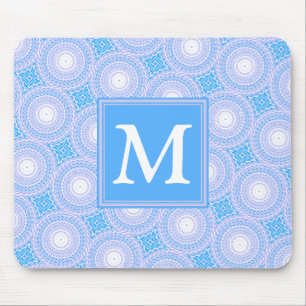 Monogram patroon van elektrische blauwe cirkels muismat