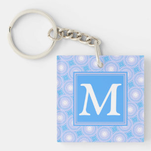 Monogram patroon van elektrische blauwe cirkels sleutelhanger