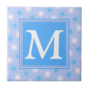 Monogram patroon van elektrische blauwe cirkels tegeltje
