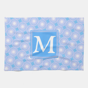 Monogram patroon van elektrische blauwe cirkels theedoek