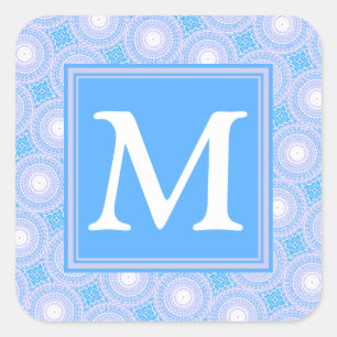 Monogram patroon van elektrische blauwe cirkels vierkante sticker