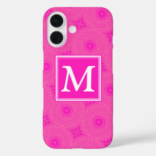 Monogram patroon van hete roze cirkels iPhone 16 hoesje