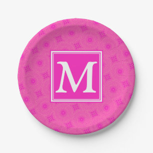 Monogram patroon van hete roze cirkels papieren bordje