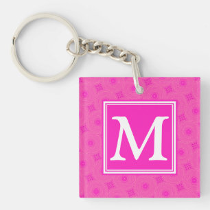 Monogram patroon van hete roze cirkels sleutelhanger