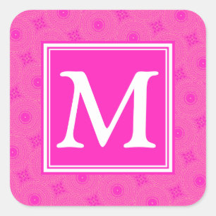 Monogram patroon van hete roze cirkels vierkante sticker