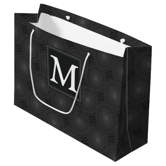 Monogram patroon van koolcirkels large cadeauzakje (Voorkant Gekanteld)