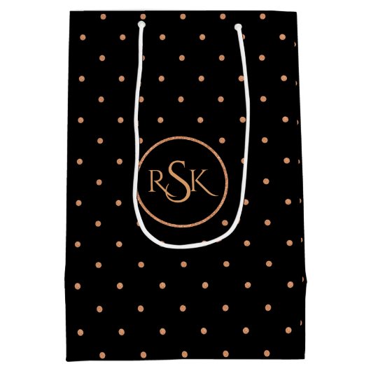 Monogram peach & Black Polka Dots Medium Cadeauzakje (Achterkant)