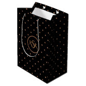 Monogram peach & Black Polka Dots Medium Cadeauzakje (Achterkant Gekanteld)