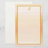 Monogram Peach Fine Lined Stationery Briefpapier (Voorkant / Achterkant)