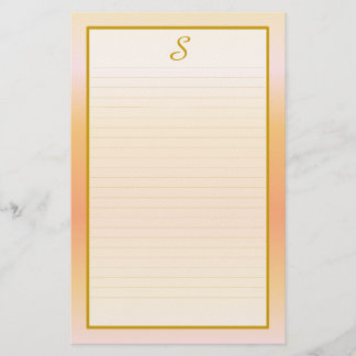 Monogram Peach Fine Lined Stationery Briefpapier