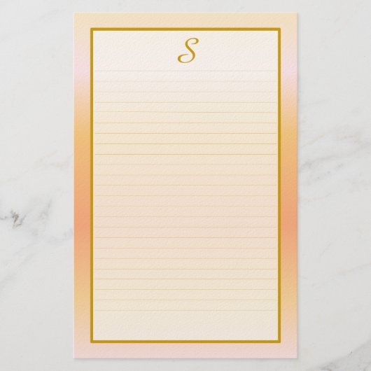 Monogram Peach Fine Lined Stationery Briefpapier (Voorkant)
