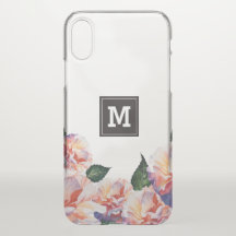Monogram. Peach Floral Pattern.