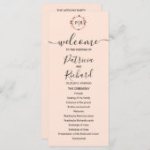 Monogram Peach Roos Gold Foil Weddenprogramma Programma (Voorkant / Achterkant)