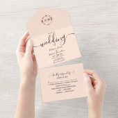 Monogram Peach Roos Weddenschap in één uitnodiging (Afscheurbaar)