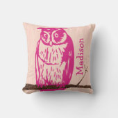 Monogram Peach roze Baby Girl Owl Kussen (Voorkant)