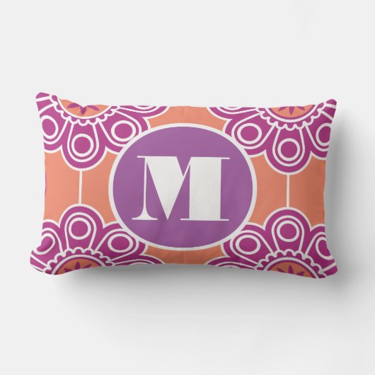 Monogram Peach roze Paarse moderne bloem Kussen (Voorkant)