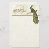Monogram Peacock Branch Stationery Briefpapier (Voorkant / Achterkant)