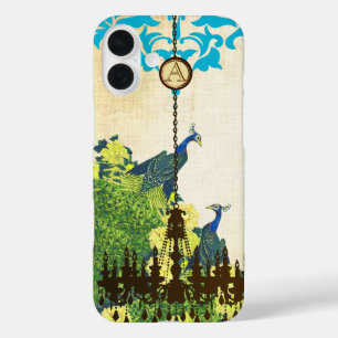 Monogram  Peacock Chandelier Damask iPhone 16 Plus Hoesje