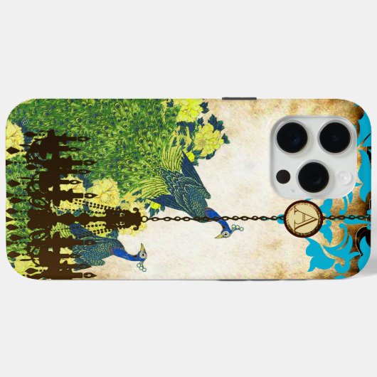 Monogram  Peacock Chandelier Damask iPhone Case-Mate iPhone Case (Achterkant (horizontaal))