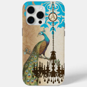 Monogram  Peacock Chandelier Damask iPhone iPhone 15 Pro Max Hoesje