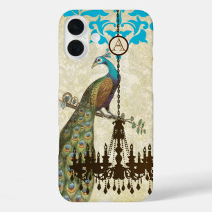 Monogram  Peacock Chandelier Damask iPhone iPhone 16 Plus Hoesje