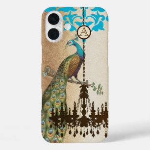Monogram  Peacock Chandelier Damask iPhone iPhone 16 Plus Hoesje