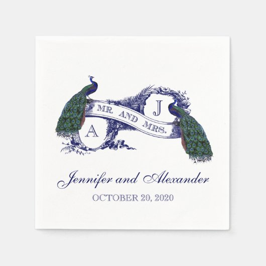Monogram Peacock Trouwpapier servetten (Voorkant)