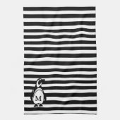 Monogram Penguin Black en White Stripes Theedoek (Verticaal)