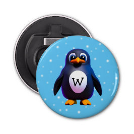 Monogram Penguin Button Flesopener