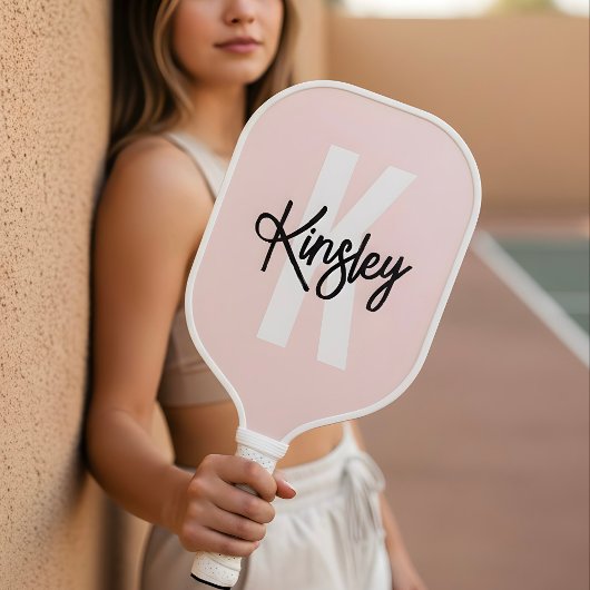 Monogram penseelscript Blush Pink Pickleball Paddle