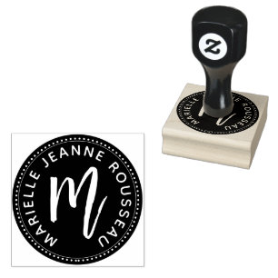 Monogram Penseelscript Initiaal Naam Logo Rubberstempel