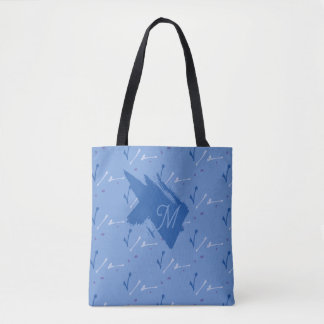 Monogram Periwinkle Blue Whimsical Graphic Doodle Draagtas