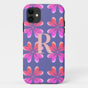 Monogram Periwinkle Floral Retro Pattern iPhone 11 Hoesje