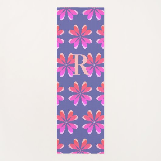 Monogram Periwinkle Retro Flower Pattern Yogamat (Voorkant)