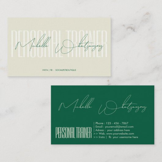 Monogram PERSONAL TRAINER modern lettertype Visitekaartje (Voorkant / Achterkant)