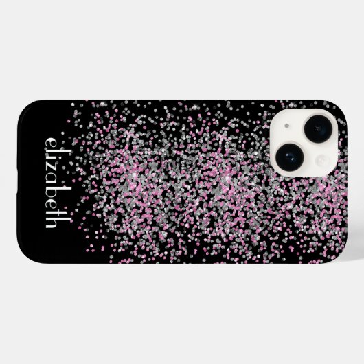 Monogram personaliseer zwarte roze zilver Glitter Case-Mate iPhone Case (Achterkant (horizontaal))