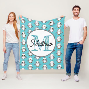 Monogram personaliseren fleece deken pinguïn