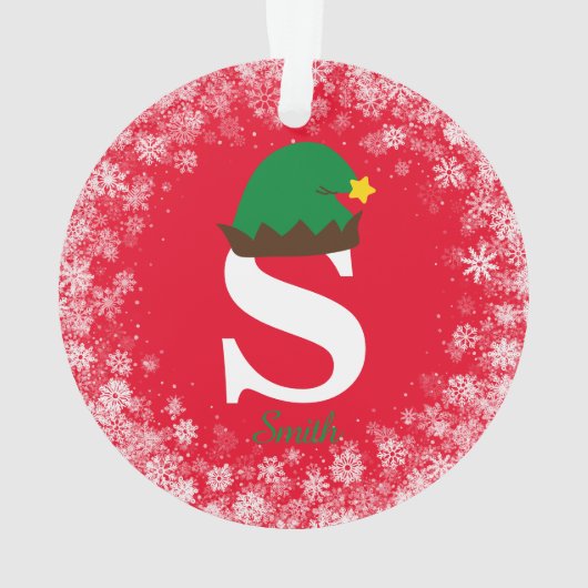 Monogram Personaliseren met Naam Achternaam Rood Ornament (achterkant)