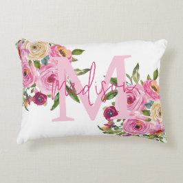 Monogram | personaliseren | Waterverf | Floral Accent Kussen
