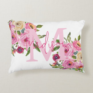 Monogram | personaliseren | Waterverf | Floral Accent Kussen