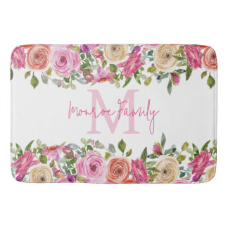 Monogram | personaliseren | Waterverf | Floral Badmat