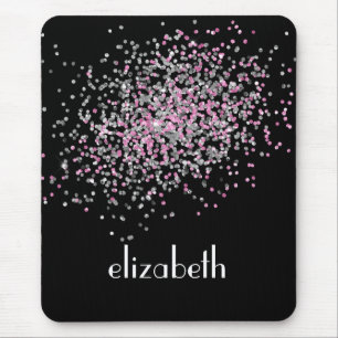 Monogram Persoonlijk Black Roze Zilver Glitters Muismat