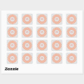 Monogram Perzik Grijs Zonnestralen Initiaal "M" Vierkante Sticker (Vel)