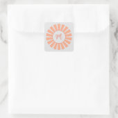 Monogram Perzik Grijs Zonnestralen Initiaal "M" Vierkante Sticker (Tas)