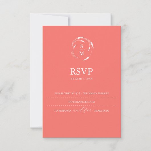 Monogram Perzik RSVP-kaart Bruiloft Website RSVP Kaartje (Voorkant)