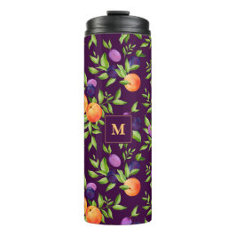 Monogram perziken Plums Paars-Cute Fruit Botanisch Thermosbeker